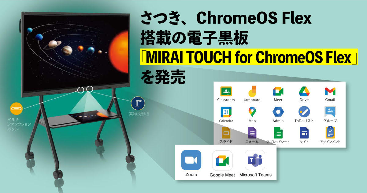 さつき、ChromeOS Flex搭載の電子黒板「MIRAI TOUCH for ChromeOS Flex 